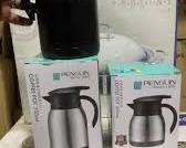 he product featured on the retail packaging is the Penguin Stainless Steel Insulated Vacuum Coffee Pot
