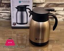 he product featured on the retail packaging is the Penguin Stainless Steel Insulated Vacuum Coffee Pot